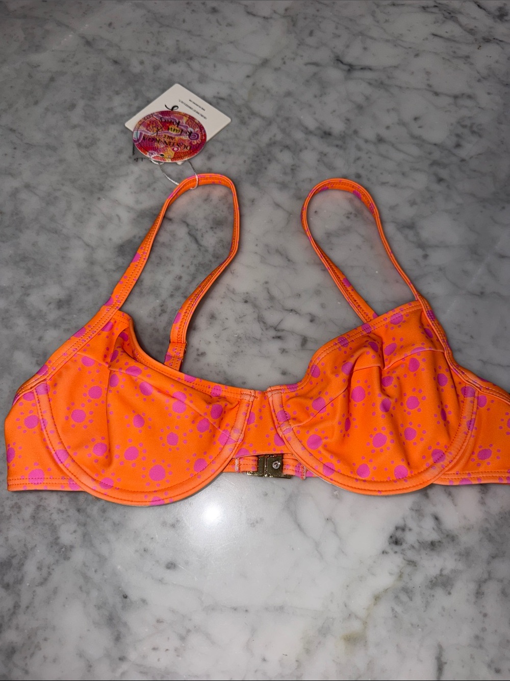 Kulani Kinis Orange Bikini Top with Pink Polka Dots